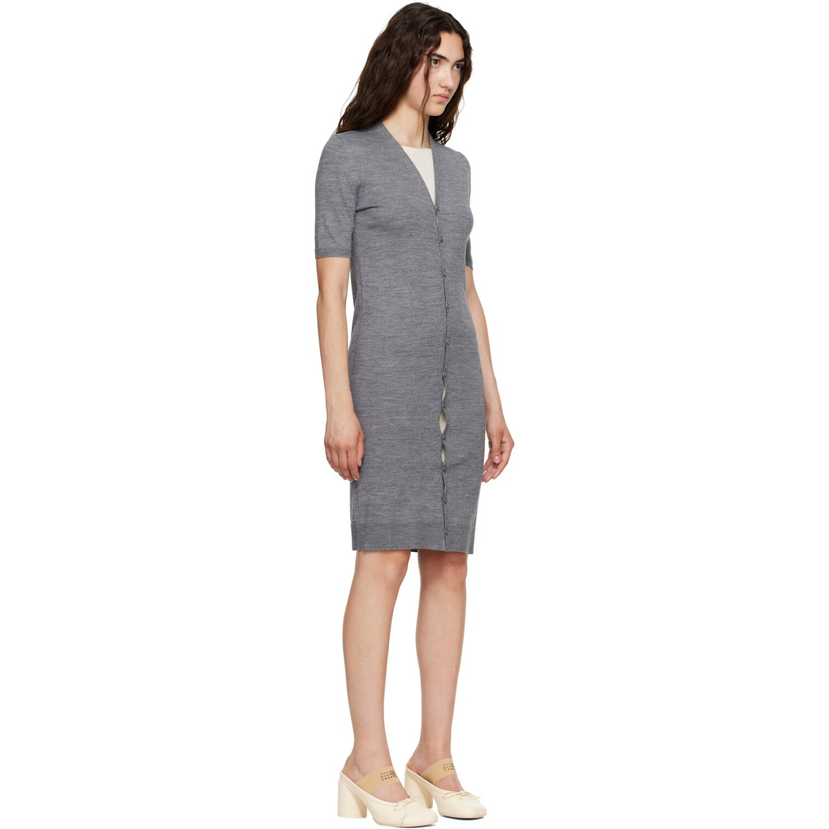 MM6 Maison Margiela Gray & Off-White Trompe L'Oeil Cardigan Midi Dress