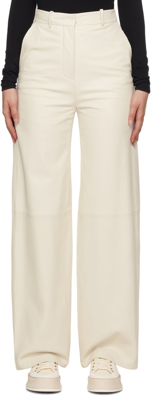 Photo: BOSS Off-White Wide Leg Leather Pants