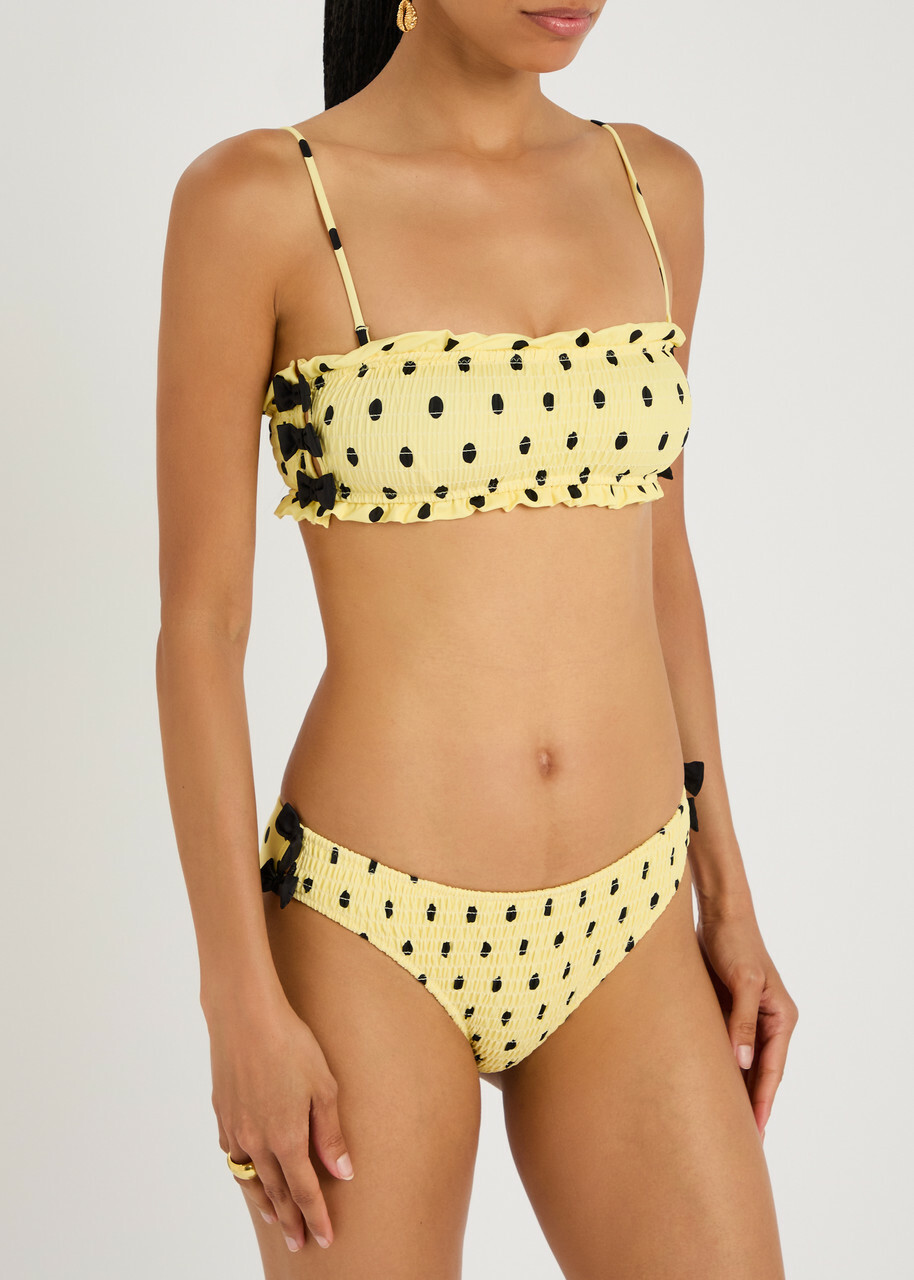 Damson Madder Spot-print Shirred Bikini Briefs Yellow