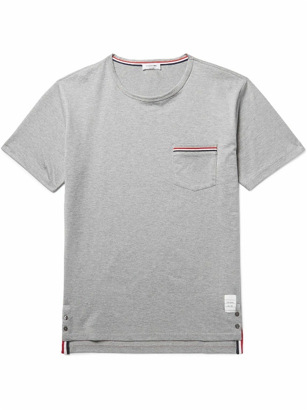 Photo: Thom Browne - Slim-Fit Grosgrain-Trimmed Cotton-Jersey T-Shirt - Gray