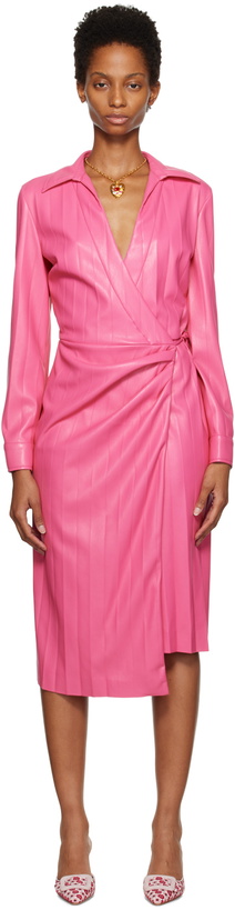 Photo: MSGM Pink Faux-Leather Midi Dress