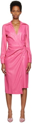MSGM Pink Faux-Leather Midi Dress