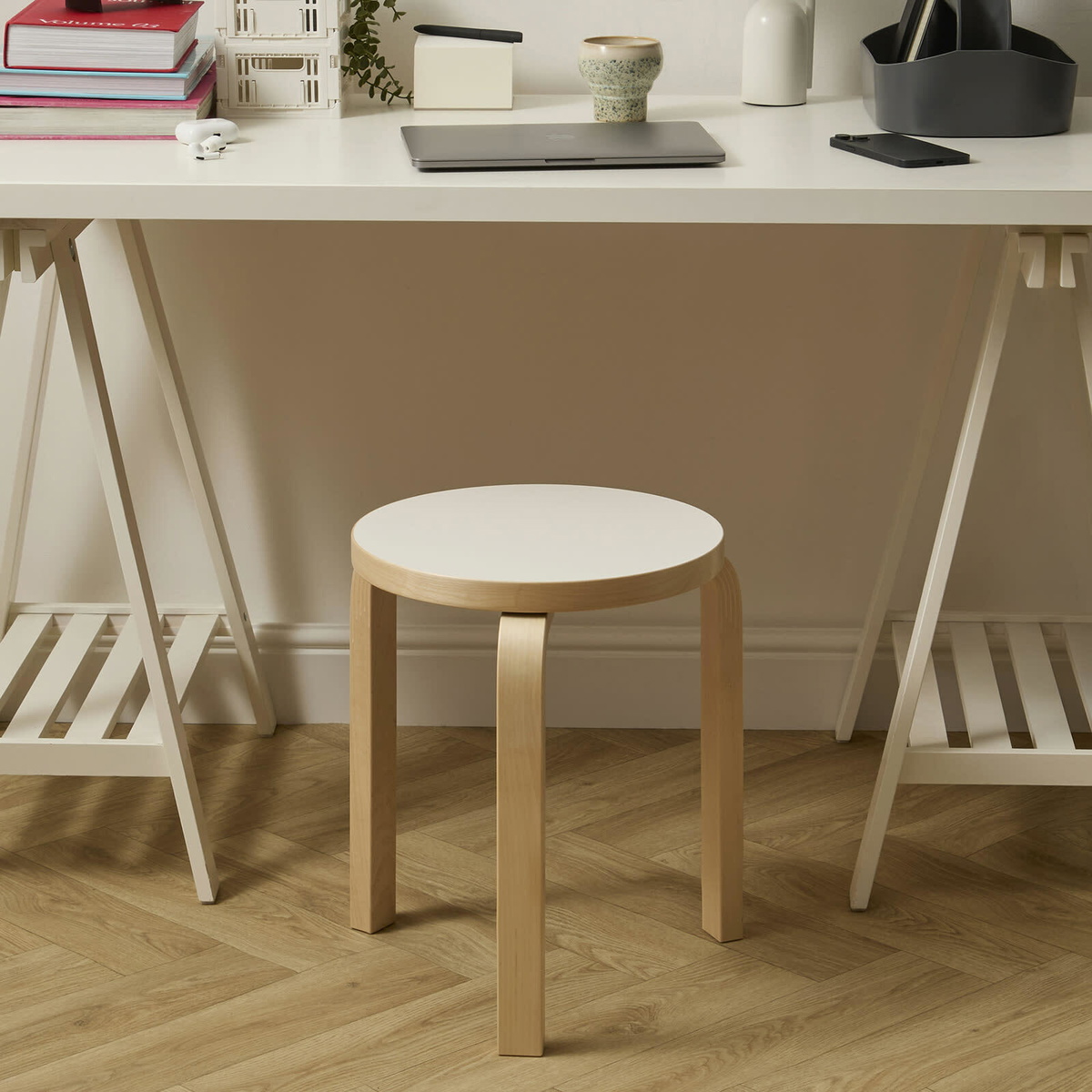 Artek Alvar Aalto 1933 Stool 60 in White Laminate 