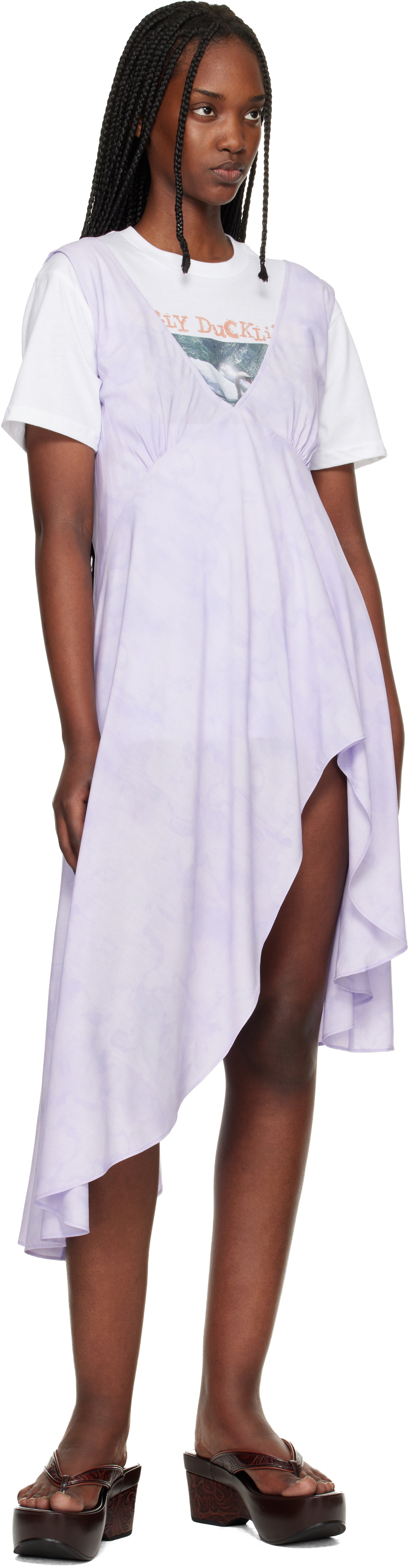 Collina Strada Purple Lilac Floral Scribble Tulip Midi Dress