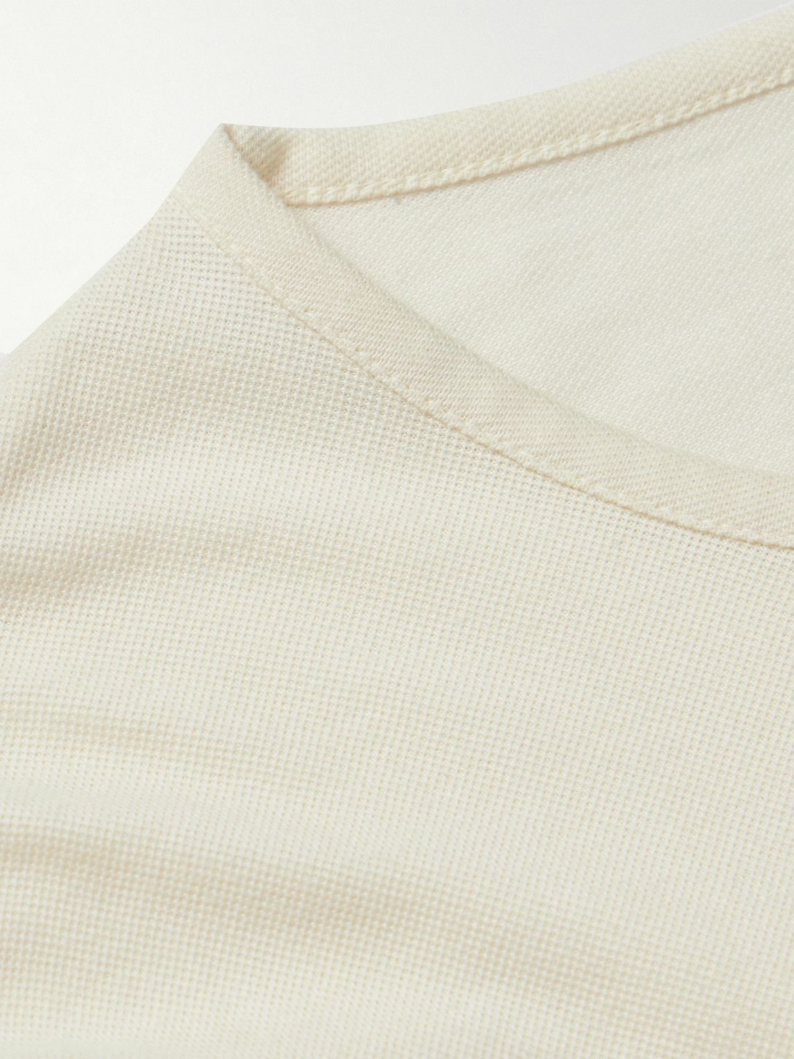 Stòffa - Cotton and Silk-Blend Piqué T-Shirt - Neutrals