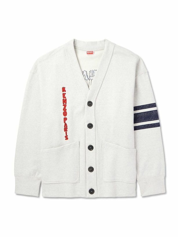 Photo: KENZO - Embroidered Striped Cotton-Blend Jersey Cardigan - White