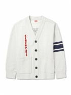 KENZO - Embroidered Striped Cotton-Blend Jersey Cardigan - White