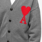 AMI Men's A Heart Cardigan in Heather Grey/Red