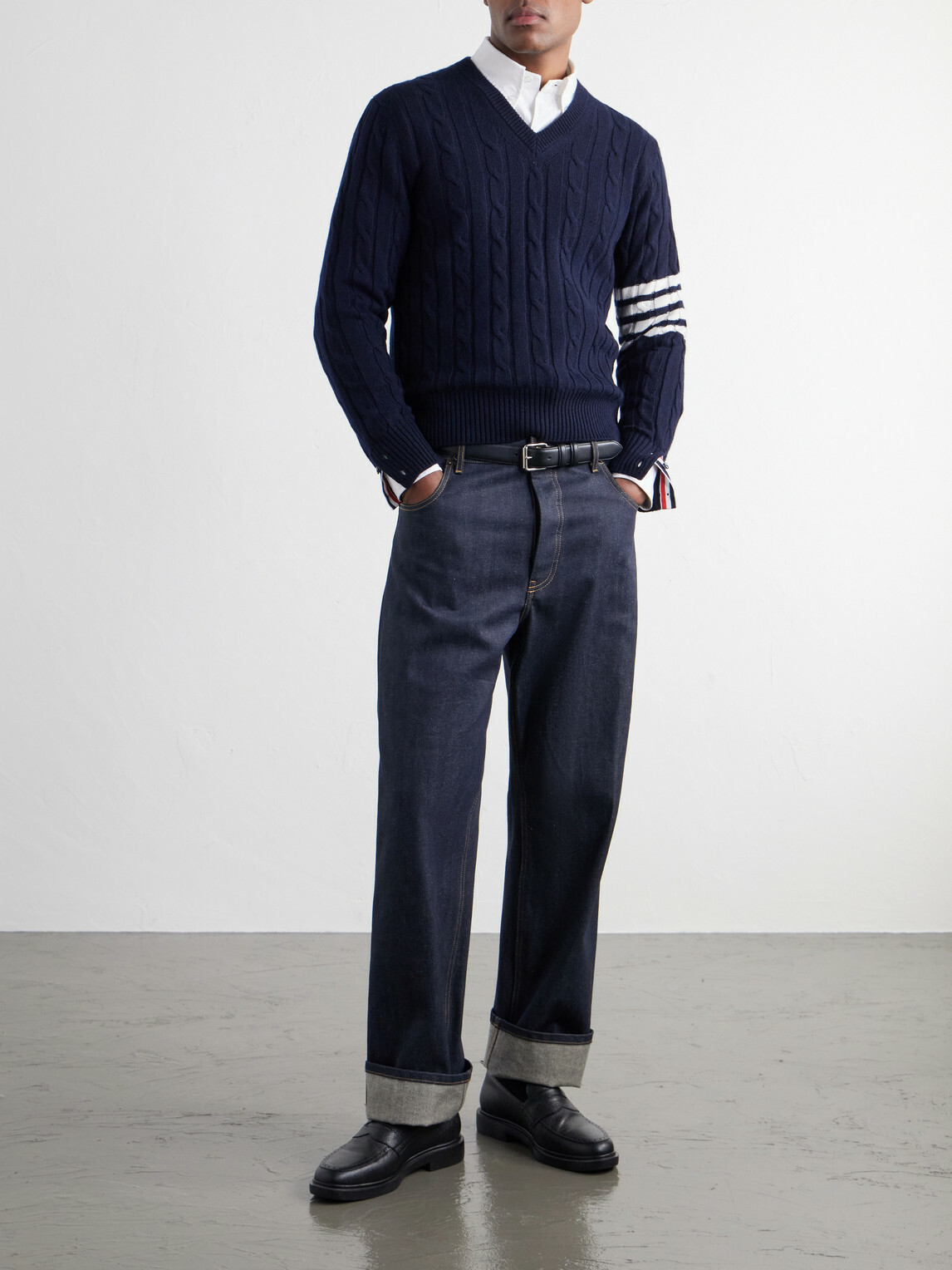Thom Browne - 4-Bar Stripe Cable-Knit Cashmere Sweater - Blue