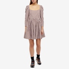 Sandy Liang Women's Kew Gingham Mini Dress in Latte Gingham