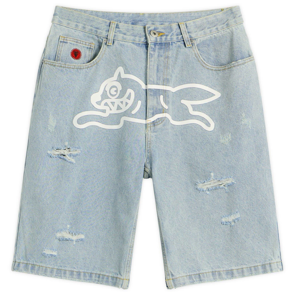 ICECREAM Men's Running Dog Denim Shorts in Heavy Wash Blue