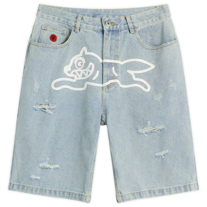 Photo: ICECREAM Men's Running Dog Denim Shorts in Heavy Wash Blue