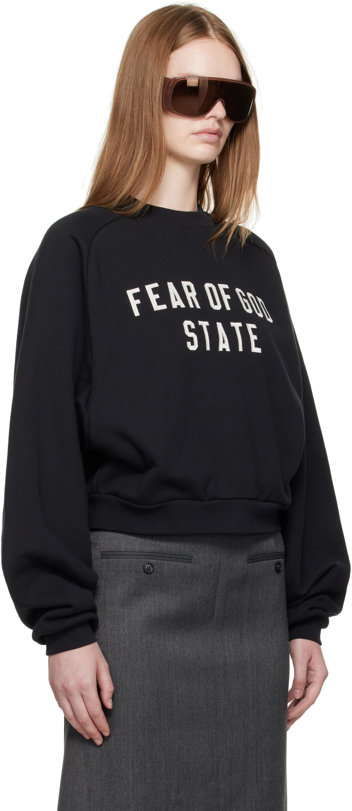 Fear of God ESSENTIALS Black Fleece Raglan Crewneck Sweatshirt