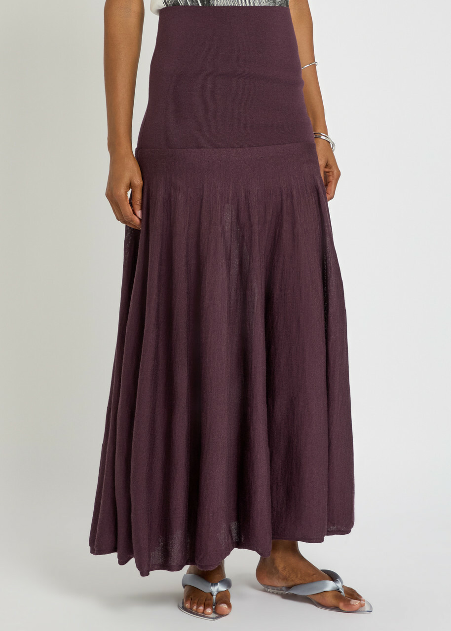 Rabanne Merino Wool and Silk-blend Maxi Skirt Aubergine