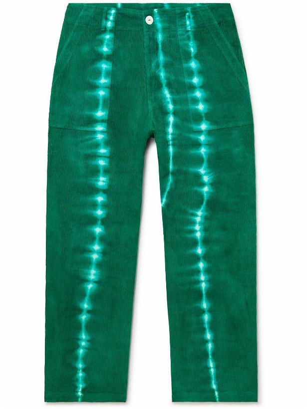 Photo: The Elder Statesman - Wide-Leg Tie-Died Cotton and Cashmere-Blend Corduroy Trousers - Green