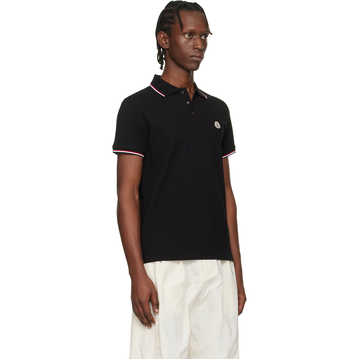 Moncler Black Tricolor-Trimmed Cotton Piquet Polo