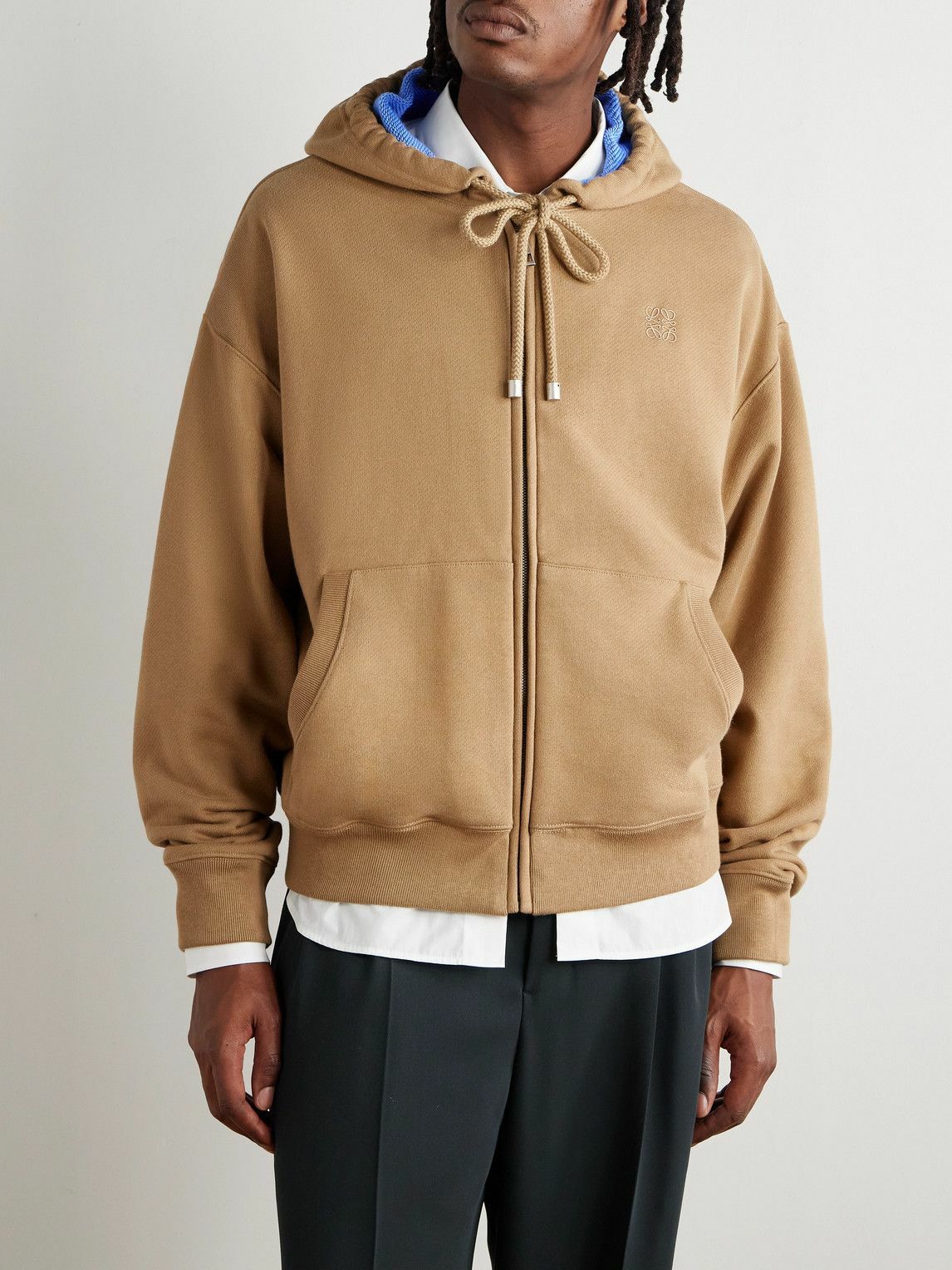 LOEWE - Logo-Embroidered Cotton-Jersey Hoodie - Neutrals