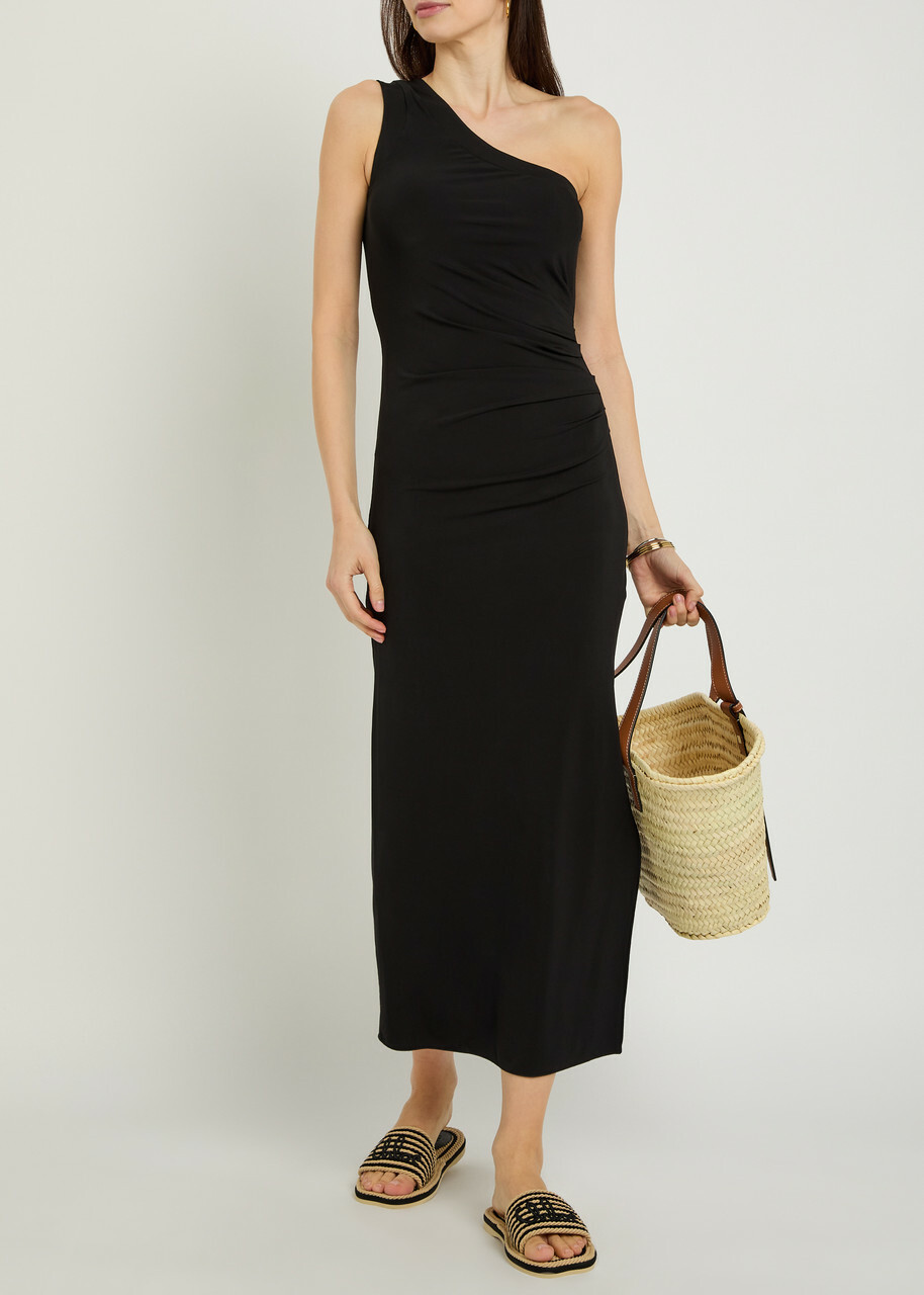 Max Mara One-shoulder Gathered Stretch-jersey Midi Dress Black Max Mara