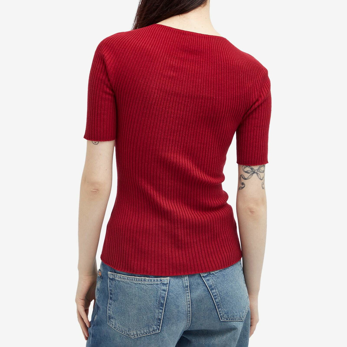Courrèges Women's Short Sleeves Light Rib Sweater in Grenat