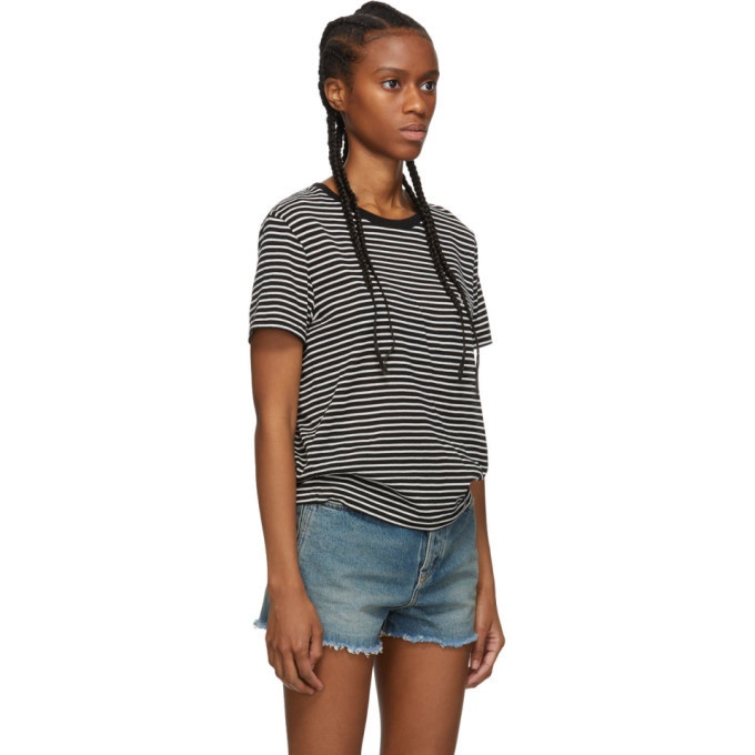 Saint Laurent Striped Monogram T-shirt In Black