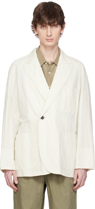Photo: DOCUMENT Off-White Washed Cotton Double Breasted Blazer