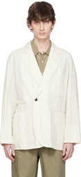 DOCUMENT Off-White Washed Cotton Double Breasted Blazer