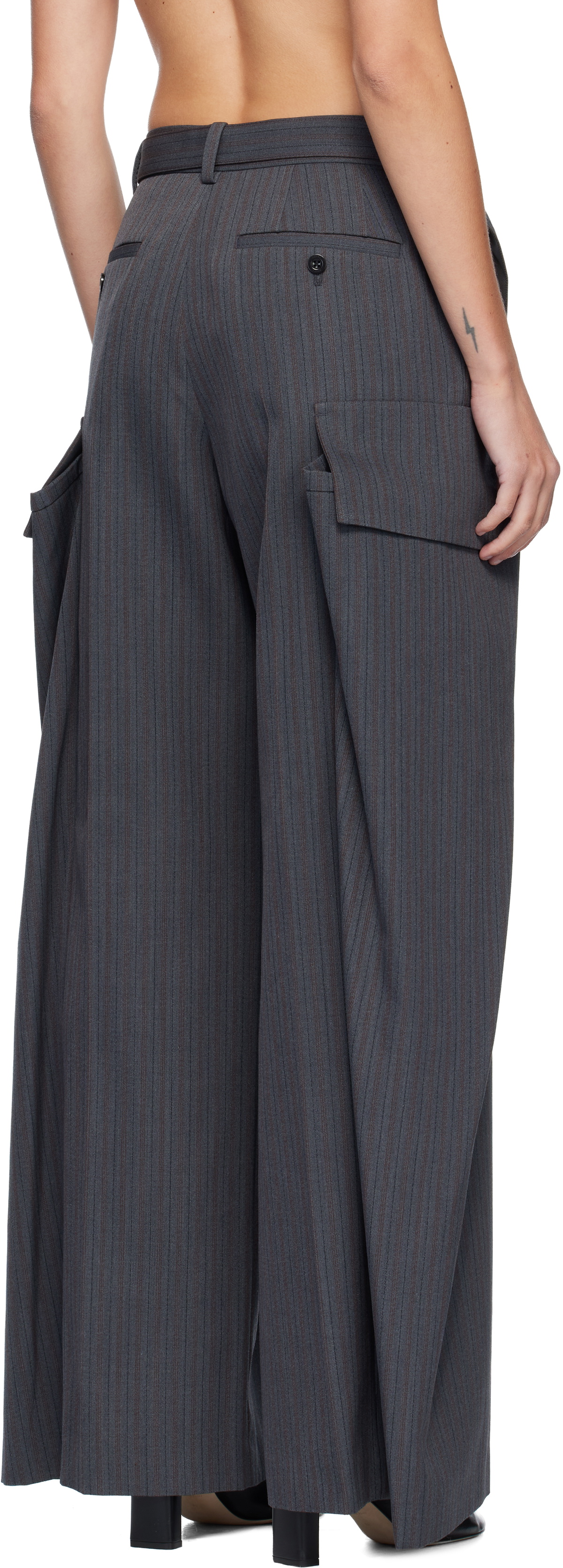 sacai Gray Stripe Doeskin Trousers