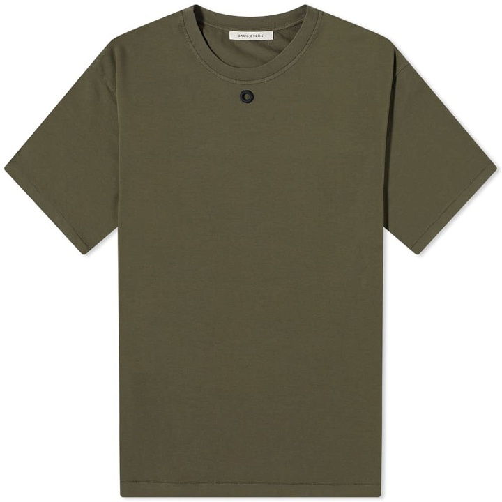 Photo: Craig Men's Embroidered Hole T-Shirt in Green