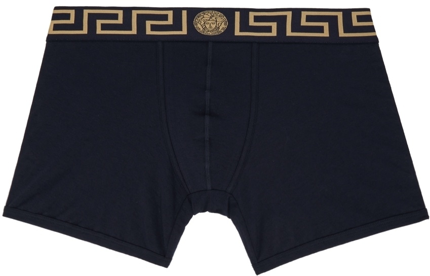 Versace Underwear Navy Greca Border Long Boxer Briefs Versace Underwear