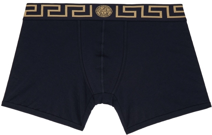 Photo: Versace Underwear Navy Greca Border Long Boxer Briefs
