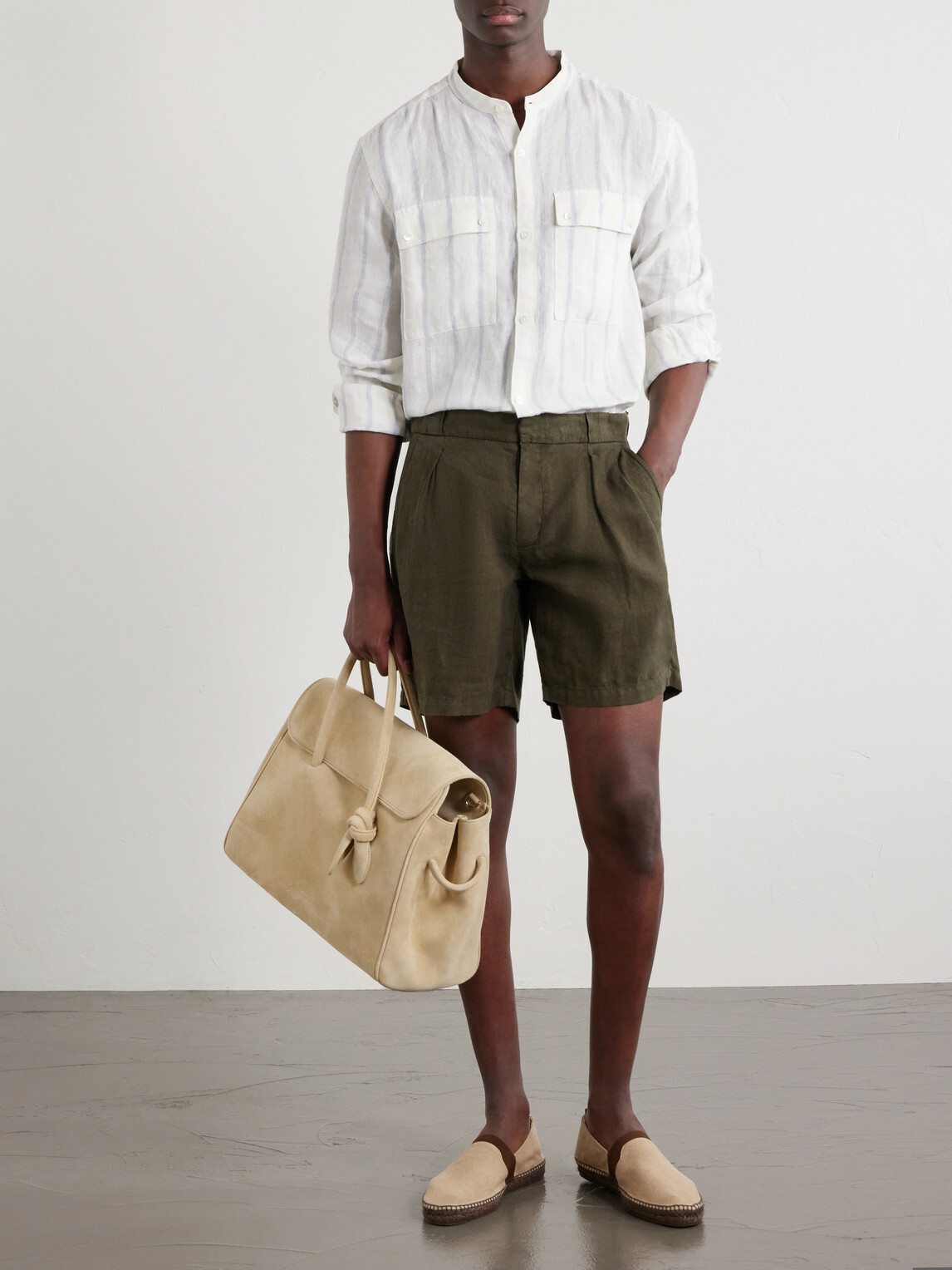 Mr P. - Straight-Leg Pleated Linen Shorts - Green