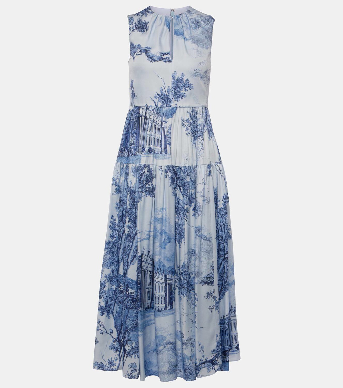 ワンピース ERDEM Woman Dress Blue PS25_D9_ITVS TROUBRIDGE FLORAL INDIGO Draped Midi Cocktail Dress | Erdem.com – ERDEM