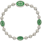 Gucci Silver & Green Interlocking G Bracelet