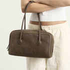 MARGESHERWOOD Women's Soft Boston Bag in Washed Brown Embossed Pull-Up 