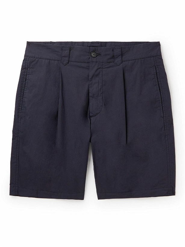 Photo: Altea - Tangeri Straight-Leg Pleated Cotton-Blend Poplin Bermuda Shorts - Blue