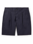 Altea - Tangeri Straight-Leg Pleated Cotton-Blend Poplin Bermuda Shorts - Blue