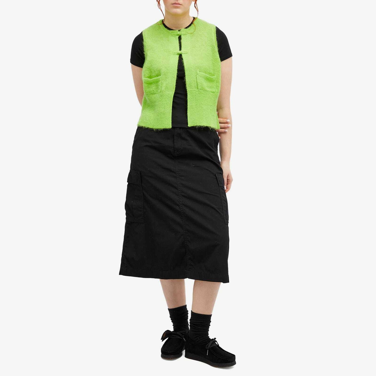 Beams Boy Women's G. Button Vest in Lime.Grn 