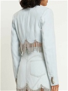 AREA - Embellished Scalloped Crop Denim Jacket