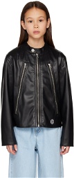 MM6 Maison Margiela Kids Black Printed Faux-Leather Jacket