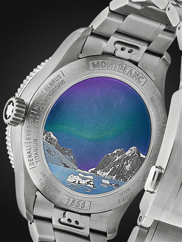 Photo: Montblanc - 1858 Geosphere 0 Oxygen South Pole Exploration Limited Edition Automatic 44mm Interchangeable Titanium, Ceramic and Canvas Watch, Ref. No. 7612582367544