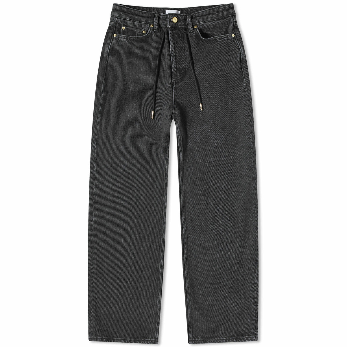 Washed Denim Drawcord Pants - Washed Black