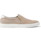 Brunello Cucinelli - Leather-Trimmed Nubuck and Canvas Slip-On Sneakers - Brown