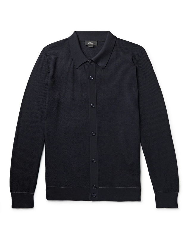 Photo: Brioni - Embroidered Wool Cardigan - Blue