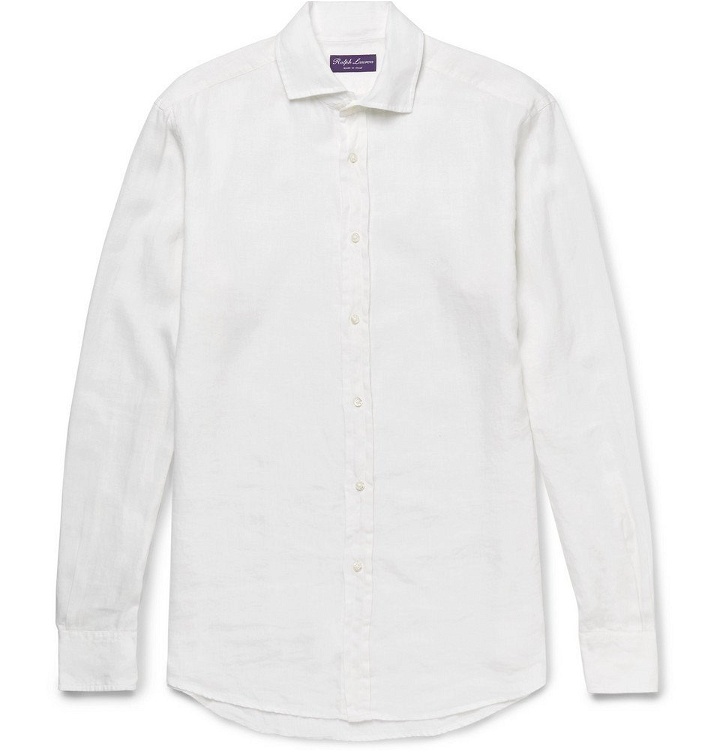 Photo: Ralph Lauren Purple Label - Aston Cutaway-Collar Slub Linen Shirt - White