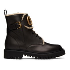 Valentino Black Valentino Garavani VLogo Shearling Combat Boots