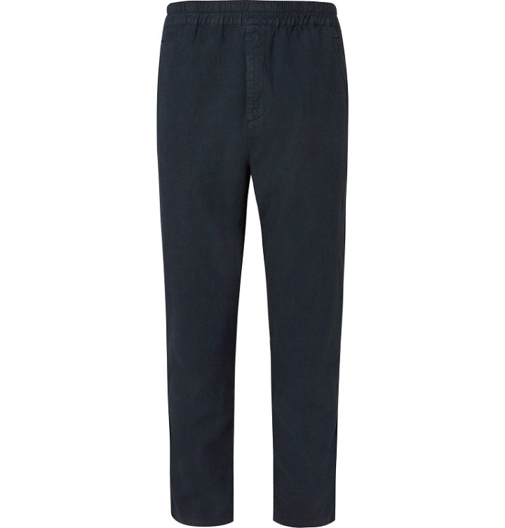 Photo: Folk - Navy Slim-Fit Tapered Linen and Cotton-Blend Suit Trousers - Blue