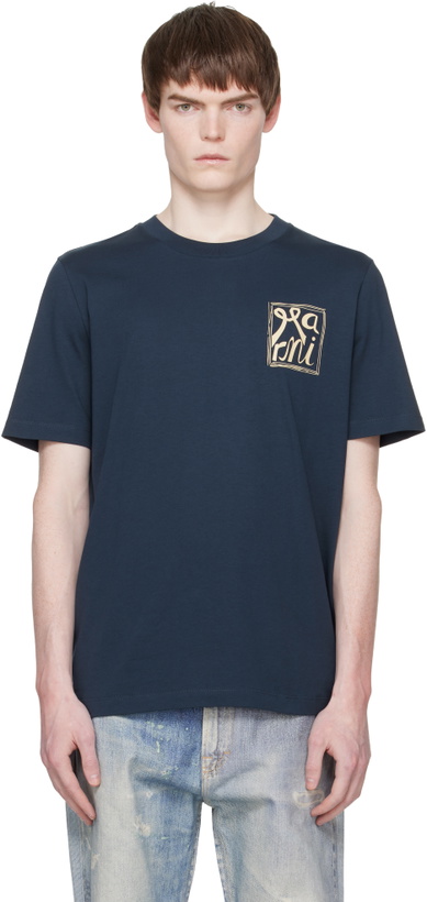 Photo: Marni Navy Cotton 'Marni Frame Logo Print' T-shirt