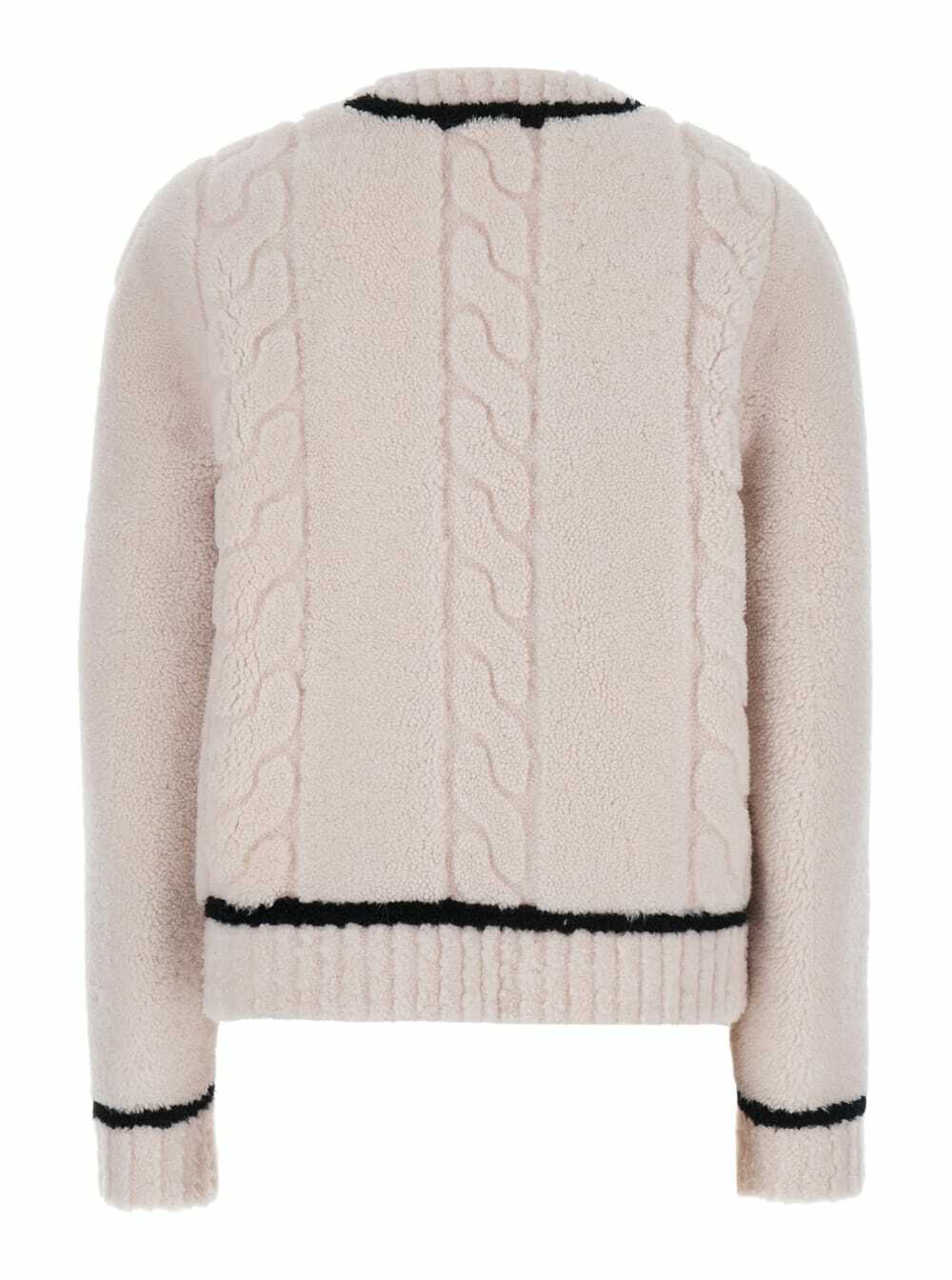 Blancha Black And White Crewneck Cardigan With Button Closure And Front Pockets In Fur Woman