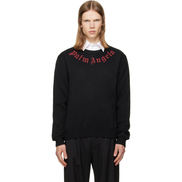Photo: Palm Angels Black Curved Logo Knit Sweater
