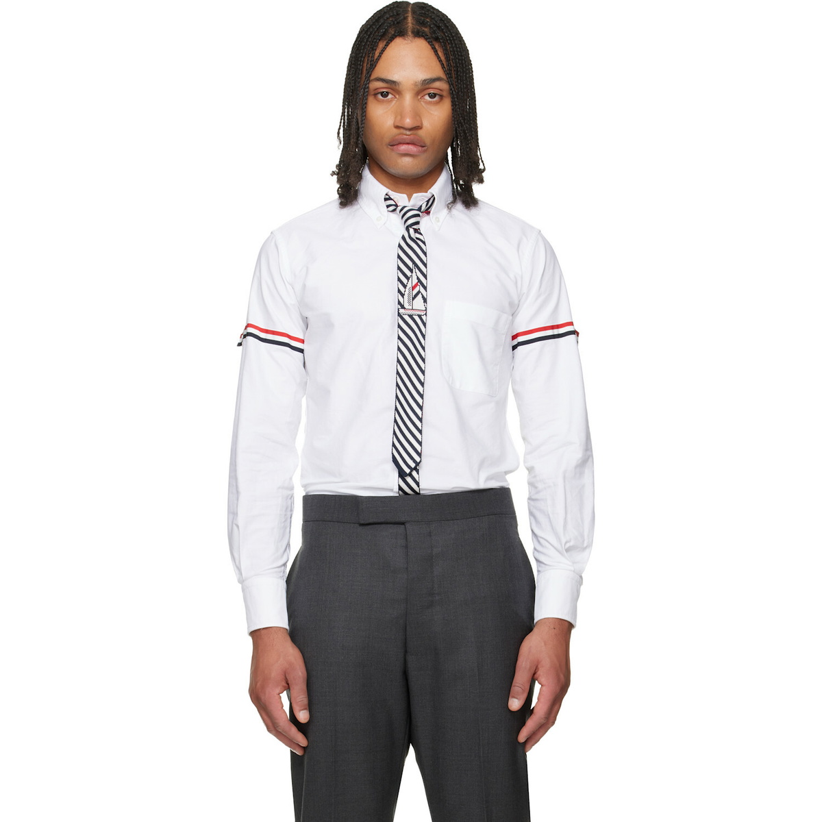 Thom Browne White Oxford RWB Armband Shirt